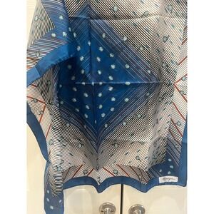 Monique Vintage Silk Scarf Made in Italy Blue Geometric Floral Square 31x31